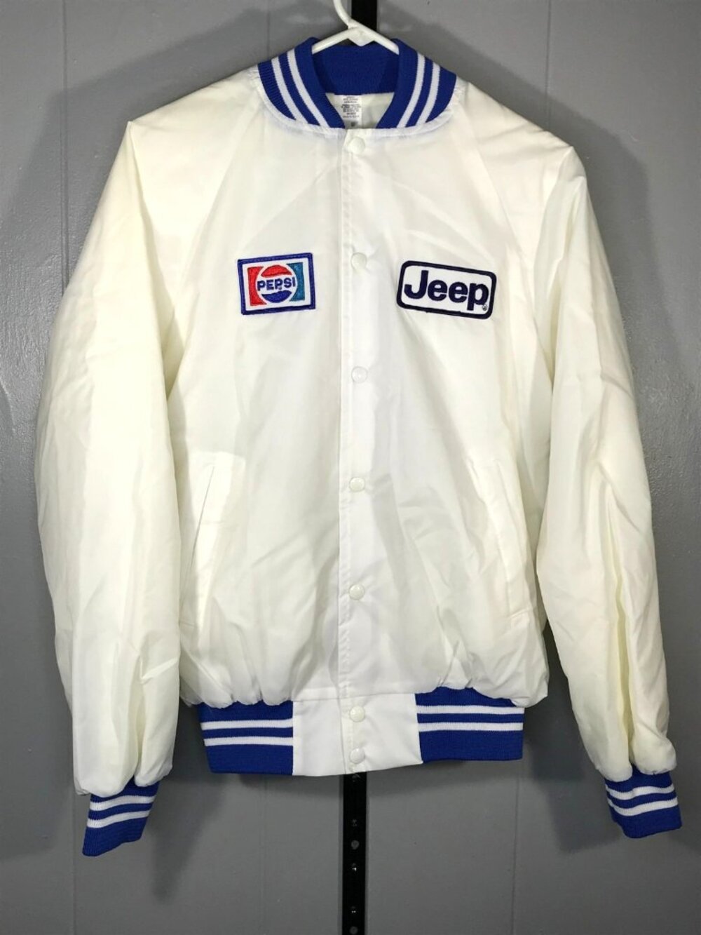 Vintage Pepsi Jeep Jacket Mens Md White Nylon Windbreaker Snap Front 80s